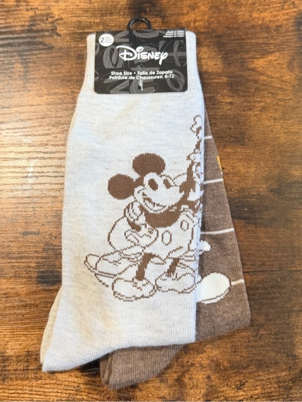 Disney Men's Mickey Mouse Crew Socks - Light Gray & Brown Accent